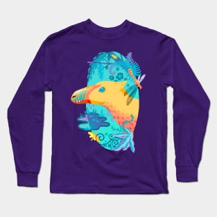 Yellow Feathered Velociraptor with Cretaceous Plants Long Sleeve T-Shirt